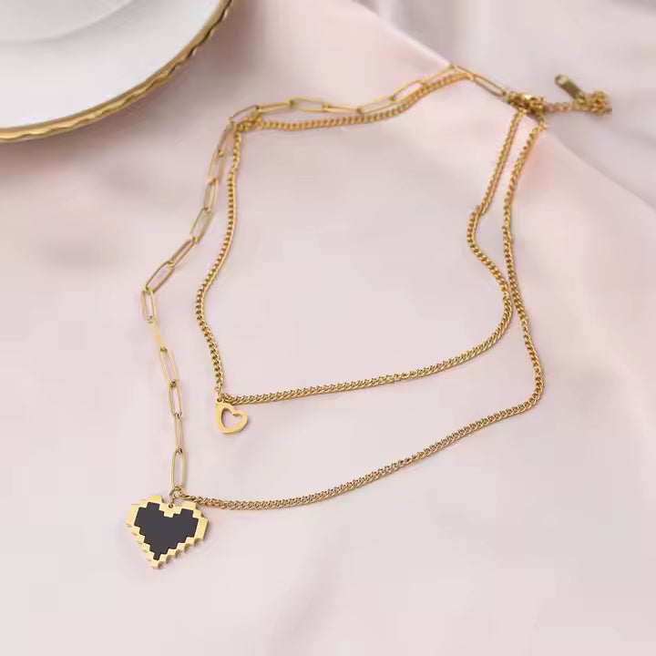 Double Layers Hollow Heart Mosaic Heart Necklace