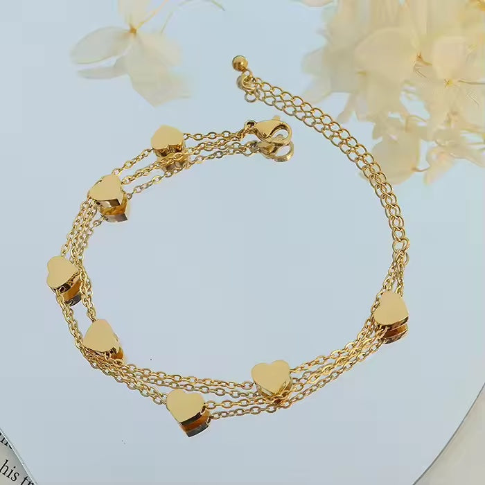 Layered Heart Beads Chain Bracelet