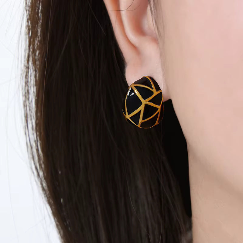 Geometric Oil Drip Pattern Earring