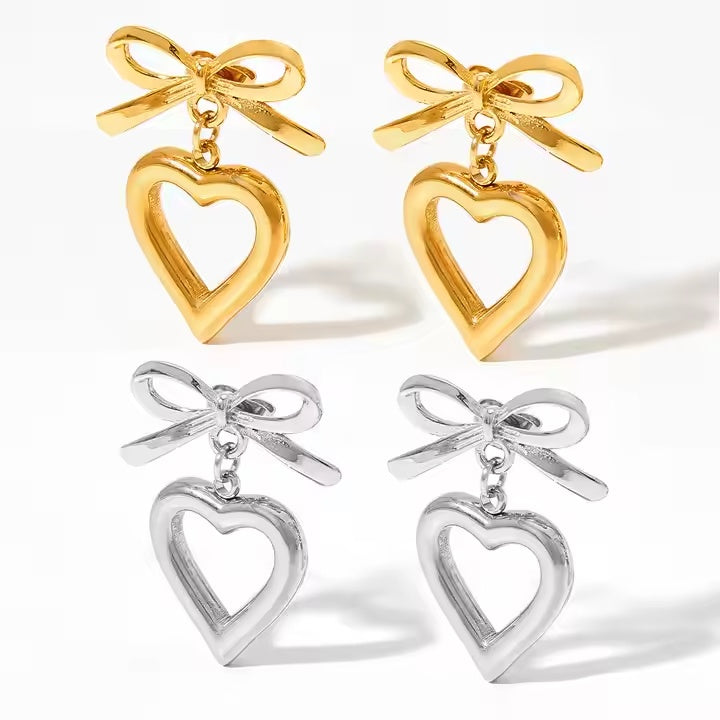 Open Heart Bow Earrings