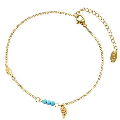 Turquoise Beads Hollow Wings Link Chain Anklet