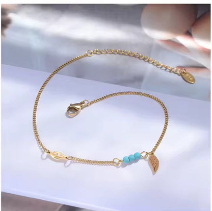 Turquoise Beads Hollow Wings Link Chain Anklet