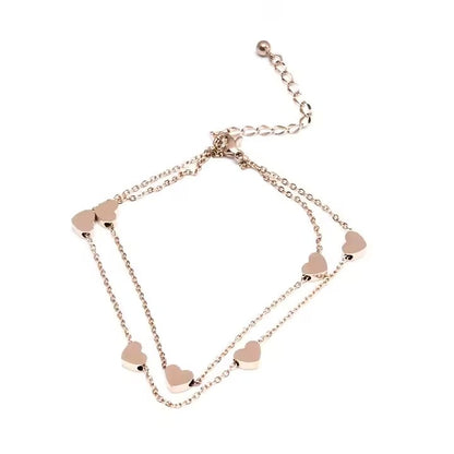 Double Layered Heart Charm Anklet