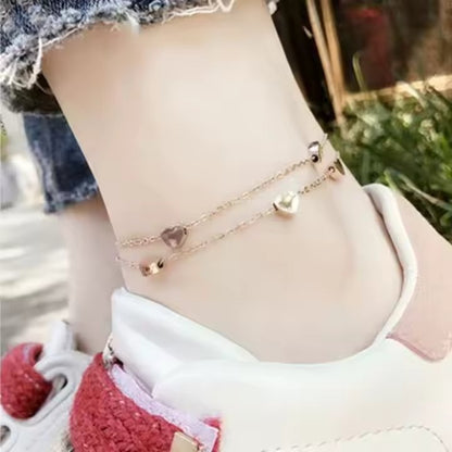 Double Layered Heart Charm Anklet