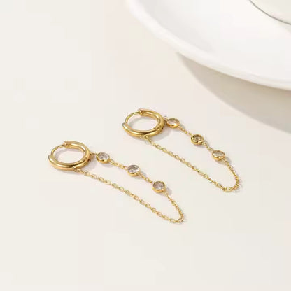 Zircon Chain Dangle Hoop Earrings