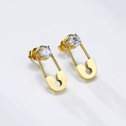 Safety Pin Zircon Stud Earrings