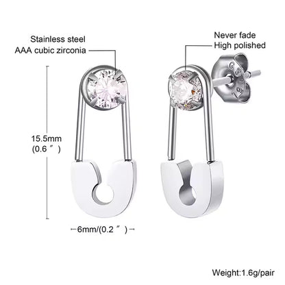 Safety Pin Zircon Stud Earrings