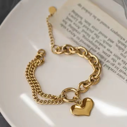 Braided Link Chain Heart Bracelet
