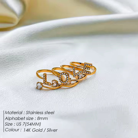 Micro Zircon Letter Gold Ring