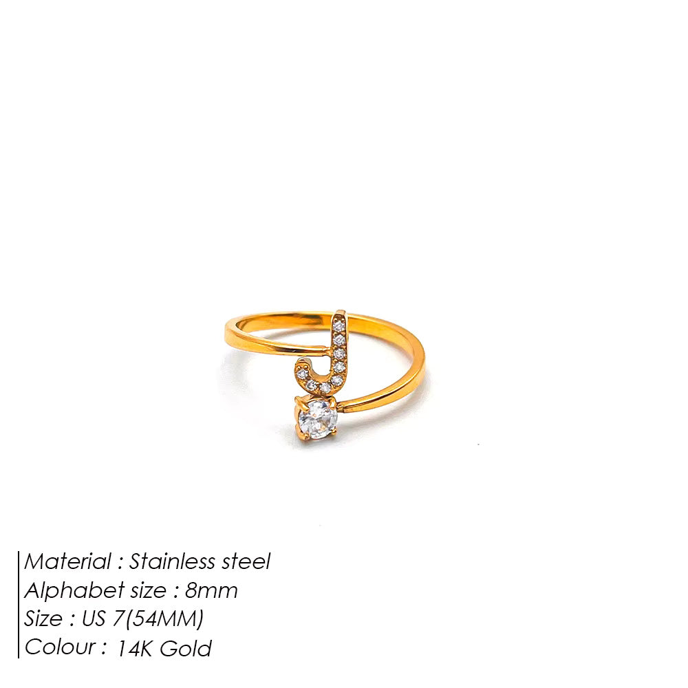 Micro Zircon Letter Gold Ring