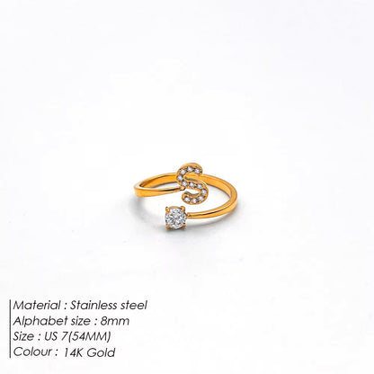 Micro Zircon Letter Gold Ring