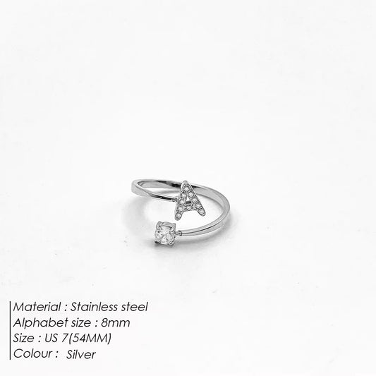 Micro Zircon Letter Silver Ring