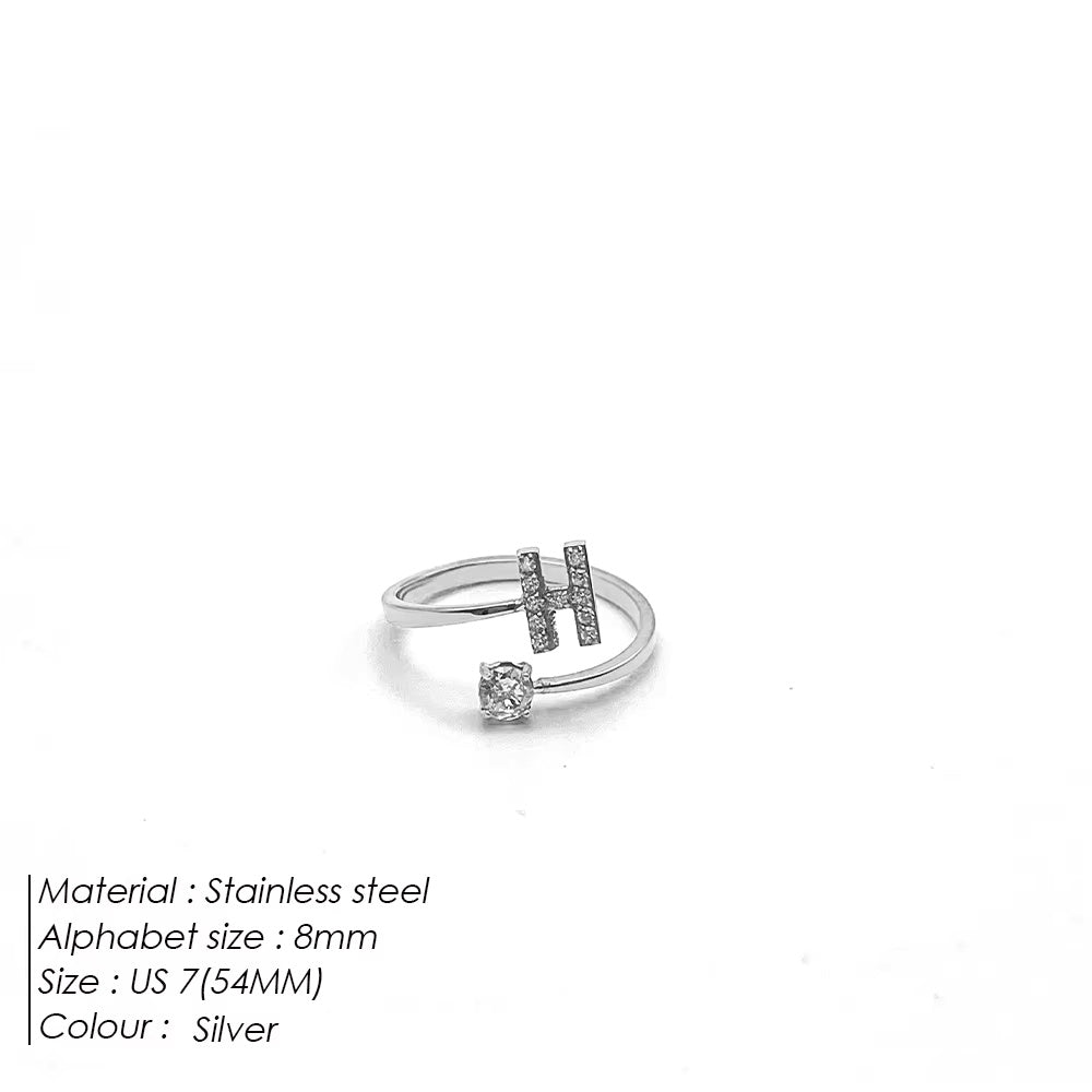 Micro Zircon Letter Silver Ring