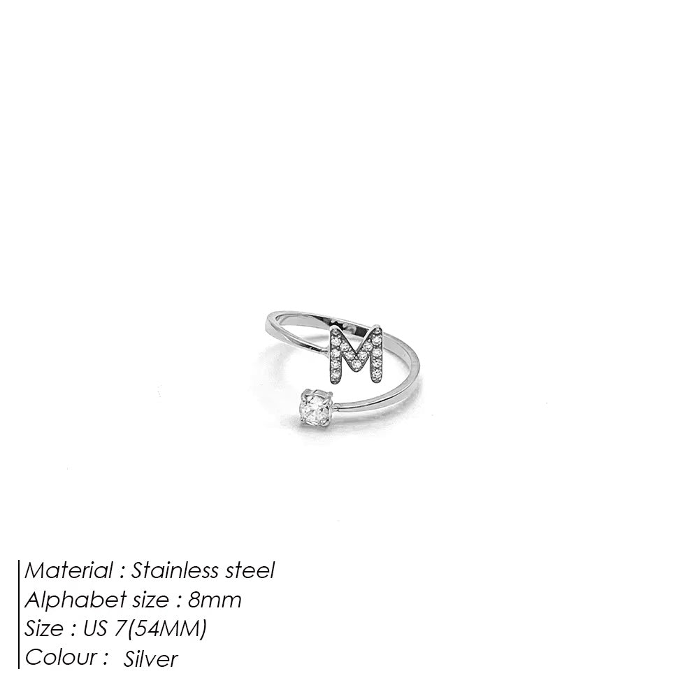 Micro Zircon Letter Silver Ring