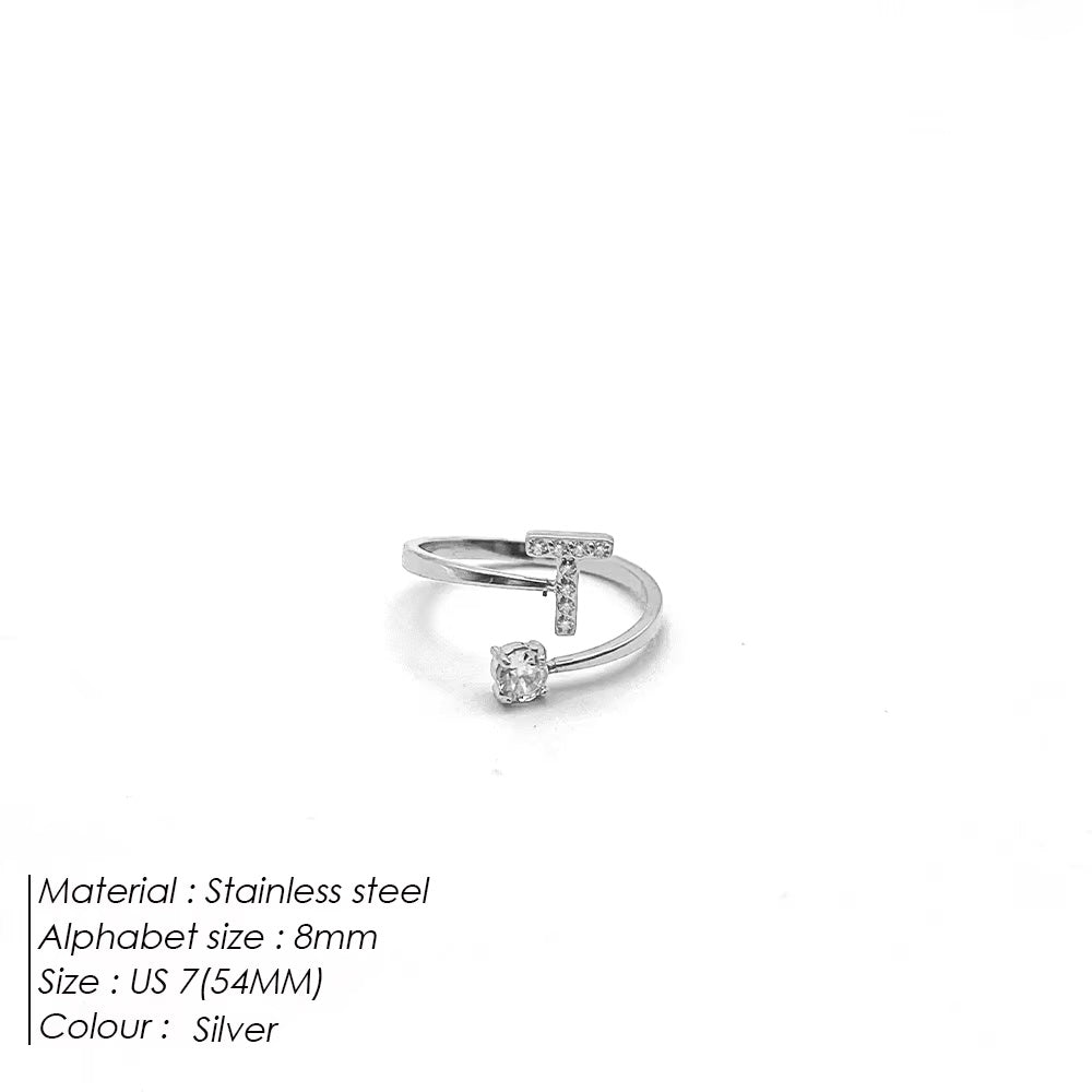 Micro Zircon Letter Silver Ring