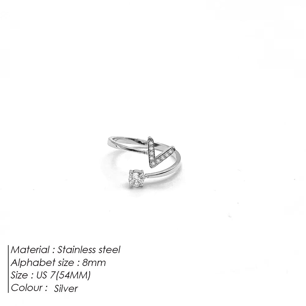 Micro Zircon Letter Silver Ring