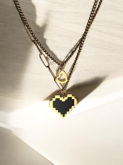 Double Layers Hollow Heart Mosaic Heart Necklace