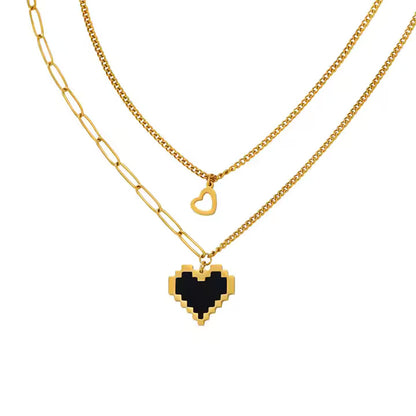 Double Layers Hollow Heart Mosaic Heart Necklace