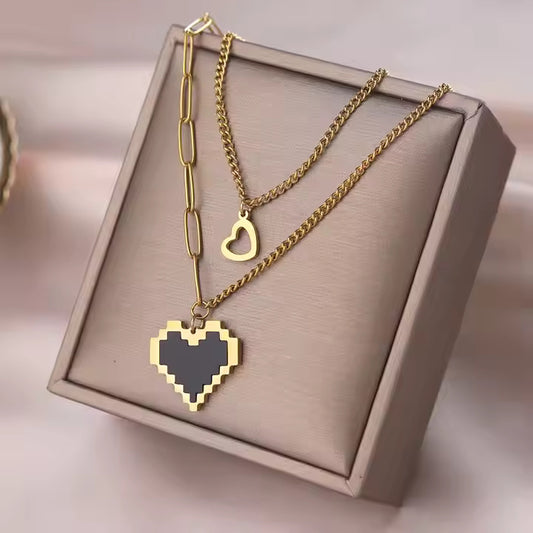 Double Layers Hollow Heart Mosaic Heart Necklace