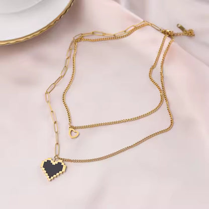 Double Layers Hollow Heart Mosaic Heart Necklace