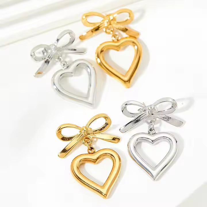 Open Heart Bow Earrings