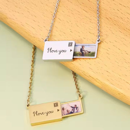 Personalized Pull-out Photo Rectangle Necklace