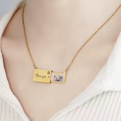 Personalized Pull-out Photo Rectangle Necklace