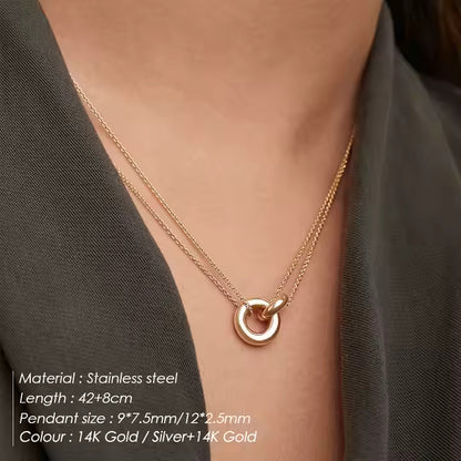Double Colors Circle Link Necklace